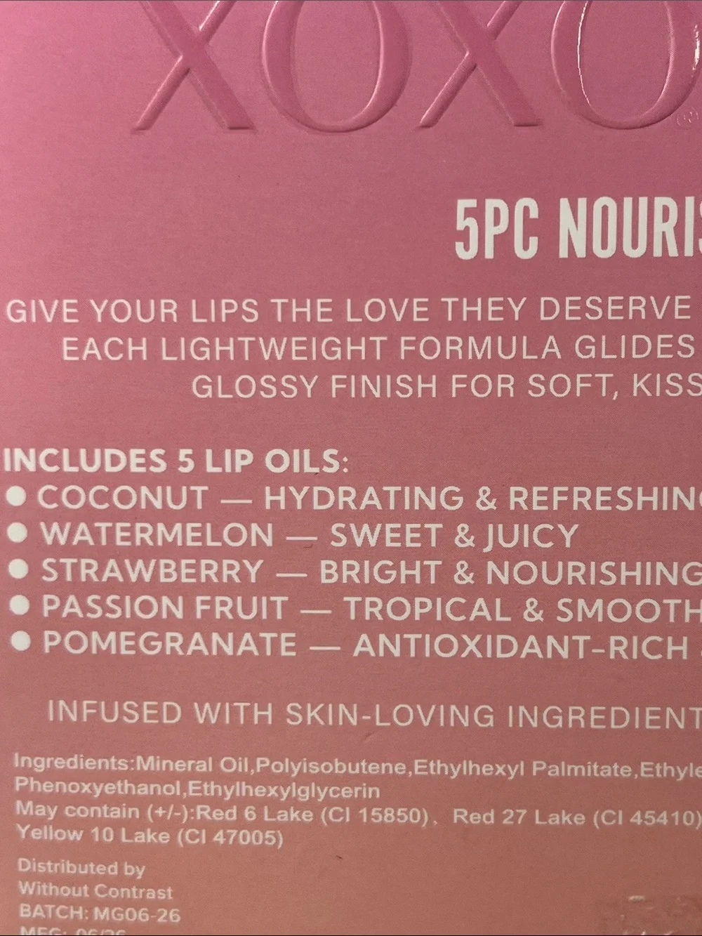 XOXO Juicy Lips 5-Piece Lip Oil Set — Clear, Light Pink, Pink, Orange, Red